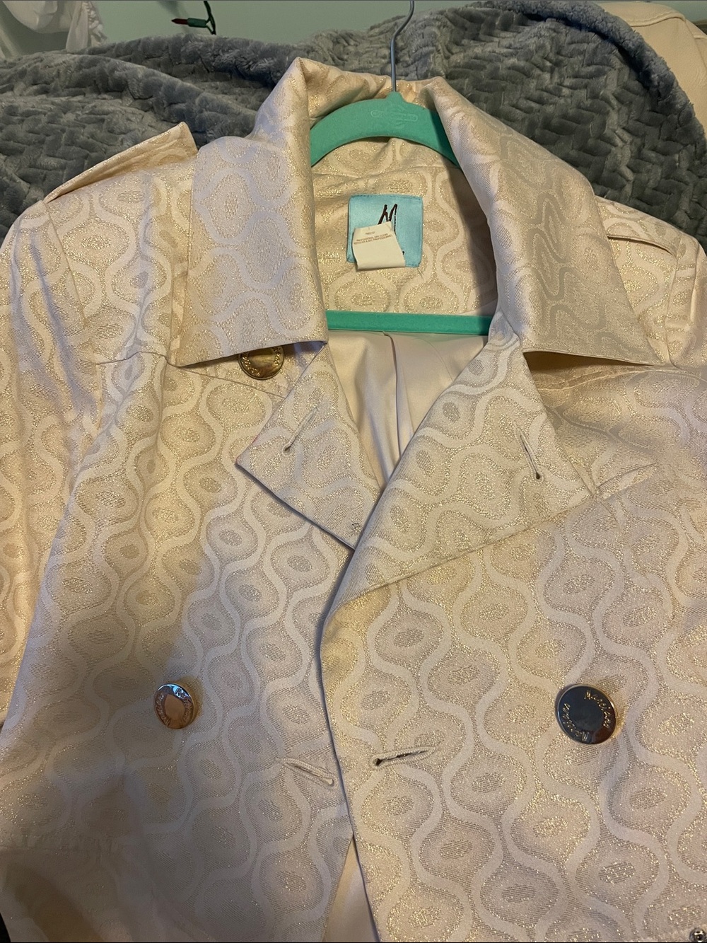 Women's Cream Textured Double-Breasted Coat Jacket
